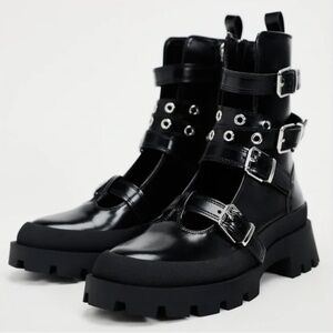 Zara Black Combat Moto Boots